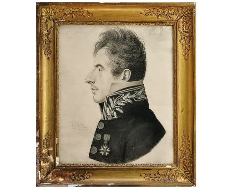 A portrait of an officer dating: 19th Centuryprovenance: FrancePencil on paper; depicting the profile effigy of a I Empire of