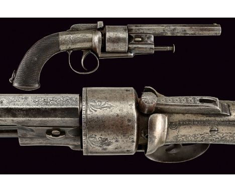 A percussion revolver dating: mid-19th Centuryprovenance: EnglandRifled, octagonal, 10.5 mm cal. barrels featuring remains of