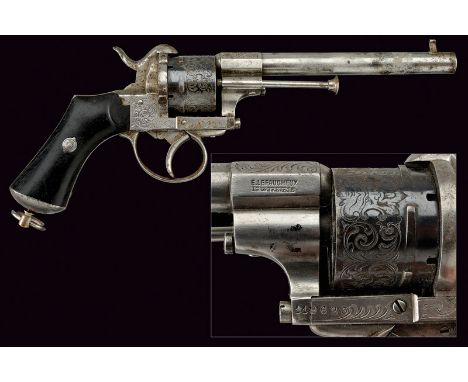 A Lefaucheux pin-fire revolver dating: third quarter of the 19th Centuryprovenance: BelgiumRound, rifled, 9 mm cal. barrel, w