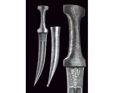 A jambyia dating: mid-19th Centuryprovenance: IndopersiaCurved, double-edged blade with double fuller, a riser at the centre,