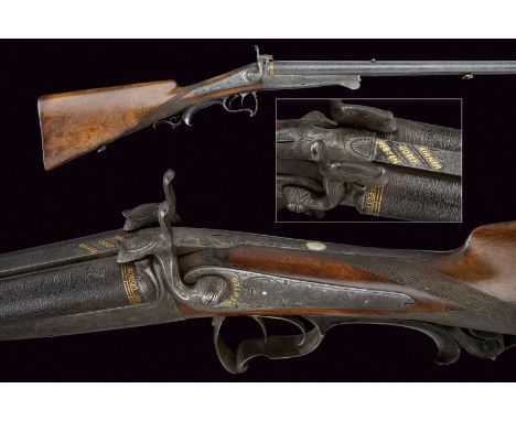 A luxury double-barreled pin-fire and centerfire shotgun dating: mid-19th Centuryprovenance: HungarySmooth, round, damask, 16