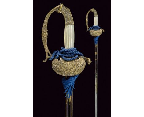 An officer's sword dating: 19th Centuryprovenance: EuropeStraight, single -and false-edged blade, with fuller, blued at the f