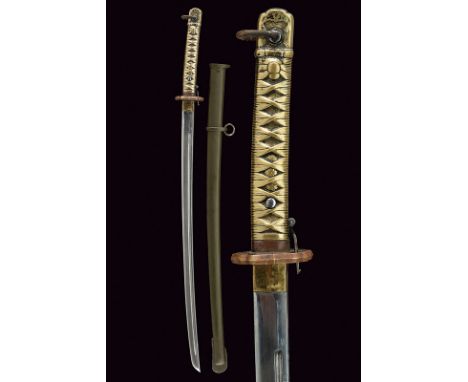 A military katana dating: second quarter of the 20th Centuryprovenance: JapanGrooved and numbered blade, kanji at the forte; 