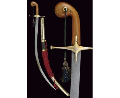 A shamshir with silver mounts dating: circa 1800provenance: TurkeyCurved, flat, damask blade (rust damages at the centre); gi
