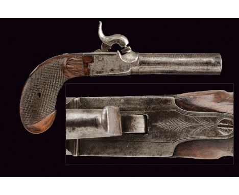 A percussion pocket pistol dating: mid-19th Centuryprovenance: BelgiumSmooth, round, turn-off, 11 mm cal. barrel; engraved fr