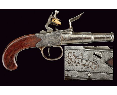 A flintlock pocket pistol by Griffin dating: circa 1800provenance: LondonSmooth, bell-mouthed, turn-off, 11 mm cal. barrel wi