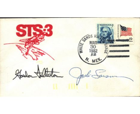 Astronauts Jack R. Lousma and C. Gordon Fullerton STS-3 crew signed commemorative envelope.&nbsp;Good condition . All autogra