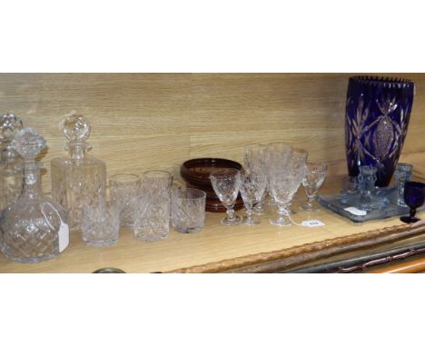 A part suite of Webb &amp; Corbett table glassware, three decanters, a matched dressing table set and sundry items, including