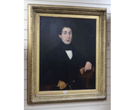 English School c.1840, oil on canvas, Portrait of a gentleman, by repute a member of the Pugh family, 75 x 62cm