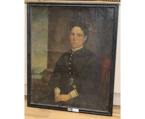 Victorian School, oil on canvas, Portrait of a lady in mourning, 75 x 62cm