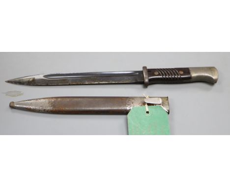 A WWII Third Reich Manser K98 bayonet and scabbard S.817, code WA 883