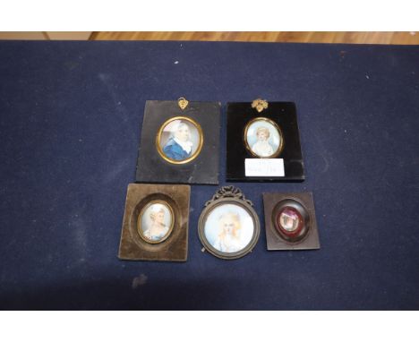 Five 19th century oval portrait miniatures