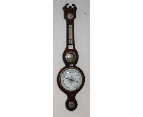 A Victorian rosewood cased barometer and thermometer H.98cm