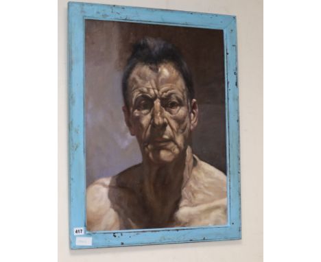 After Lucien Freud, oil on canvas board, Self portrait, 85 x 49cm
