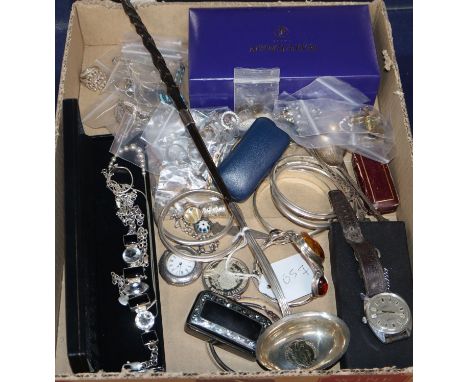 A Georgian white metal toddy ladle, Indian earrings, assorted jewellery including silver and a Waterman pen.
