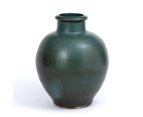 David Lloyd-Jones (1928-1994) Large vase green speckled glaze impressed potter's seal 64cm high.