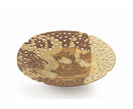 Ian Godfrey (1942-1992) Dish stoneware, pierced and incised decoration 20cm diameter. Provenance: Collection of Peter Dingley