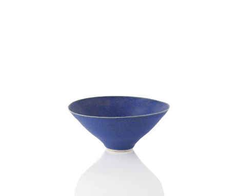 Lucie Rie (1902-1995) Bowl matte blue glaze with turquoise rim impressed potter's seal 6.5cm high, 15.2cm across. Provenance: