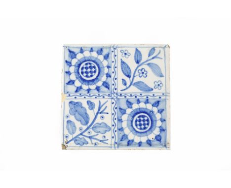 Philip Webb (1831-1915) for Morris &amp; Co.  'Longden' tile  in blue  15cm x 15cm.