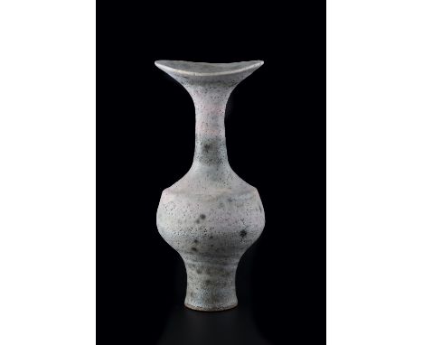 Lucie Rie (1902-1995) Vase stoneware with pink and green swirls, flared rim impressed potter's seal 34cm high, 14.5cm across.