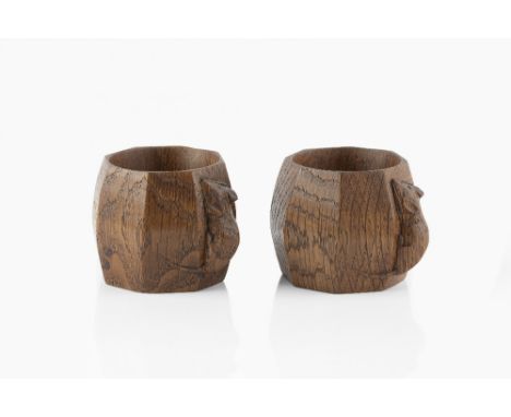 Robert Thompson of Kilburn (1876-1955)  Pair of Mouseman napkin rings  carved mouse signature  napkin rings 4.7cm high (2).