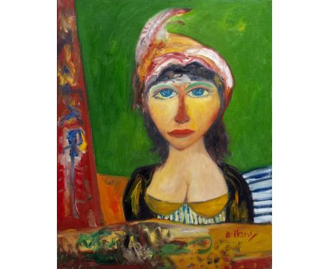 John Bellany (1942-2013) Portrait of a woman signed (lower right) oil on canvas 76cm x 61cm, unframed.