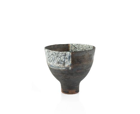 Robin Welch (b.1936) Footed bowl textured glaze with panels of block colour impressed potter's seal 20.6cm high, 23cm diamete
