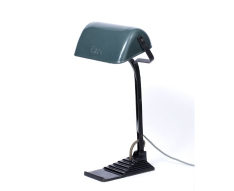 Erpé, Belgium  Desk lamp, circa 1930 cast iron base with steel arm and shade  45cm high.