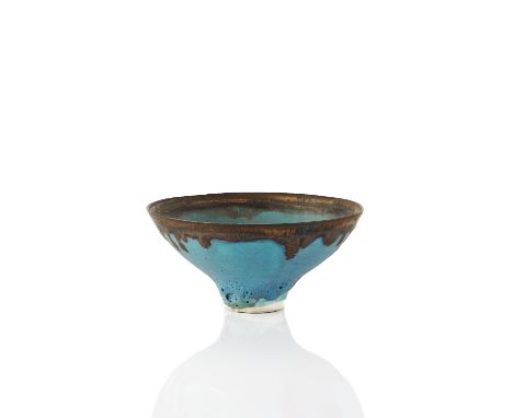 Lucie Rie (1902-1995) Bowl turquoise with dripped manganese rim impressed potter's seal 5.8cm high, 12.5cm across. Provenance