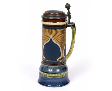 Villeroy &amp; Boch, Mettlach Art Nouveau stein decorated with stylised barley and hearts, pewter mounts impressed marks and 