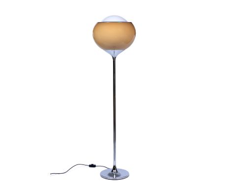 Studio 6G and Harvey Guzzini 'Flash' floor lamp, circa 1970 version 4508 with acrylic brown shade on chrome stand Guzzini lab