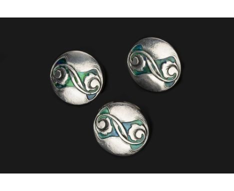 Liberty &amp; Co. Three 'Cymric' silver and enamel buttons signed and hallmarked for Birmingham 1904  together with a set of 