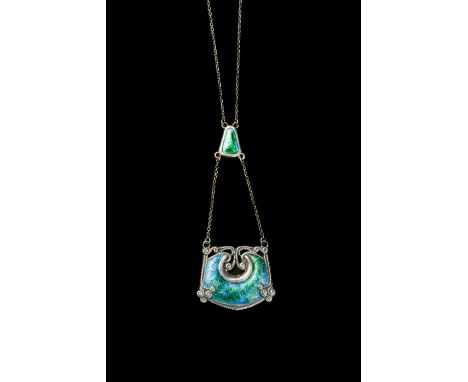 Charles Horner Silver and enamel pendant necklace signed and hallmarked for Chester 1908 the pendant 6cm long.