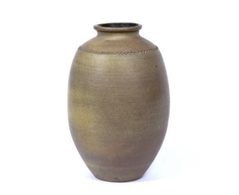 David Lloyd-Jones (1928-1994) Large vase oatmeal glaze impressed potter's seal 70cm high.