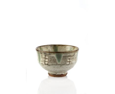 Jim Malone (b.1946) at Ainstable Pottery Footed bowl stoneware with nuka and green glaze impressed potter's seal 8.2cm high, 