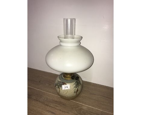 STUDIO POTTERY OIL LAMP WITH OPAQUE WITH SHADE