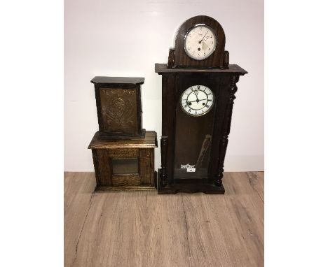 LARGE LOT OF WALL CLOCK  MANTLE CLOCK  SMALL COPPER FRONT AND GLASS FRONT CABINETS