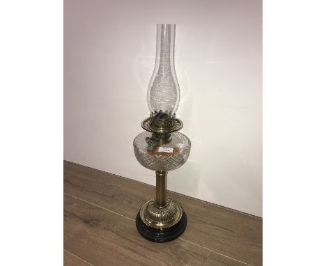 OIL LAMP WITH CUT GLASS FONT CERAMIC BASE