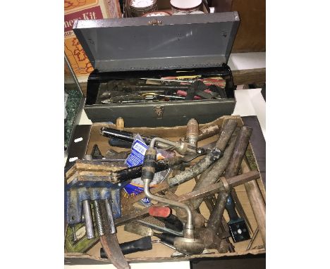 LARGE AMOUNT HAND TOOLS  AND METAL TOOLBOX FULL HAND TOOLS