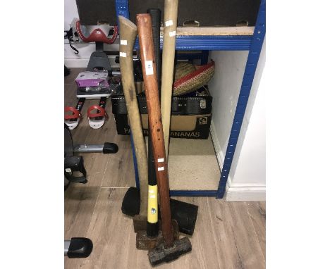 2 SLEDGE HAMMERS   AXE AND RUBBER HEAD POST HAMMER
