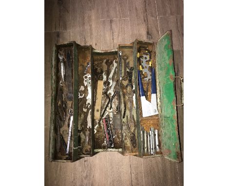 METAL CONCERTINA TOOLBOX FULL SPANNERS AND VARIOUS TOOLS