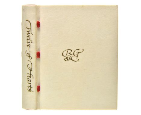 Miniature book. Twelve of Hearts, Boston: Anne &amp; David Bromer, 1982, red ink manuscript, 12 original watercolour painting