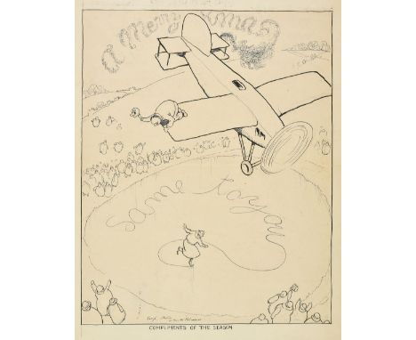Robinson (William Heath, 1872-1944). Compliments of the Season, pen &amp; ink with pencil on thick paper, depicting a light a