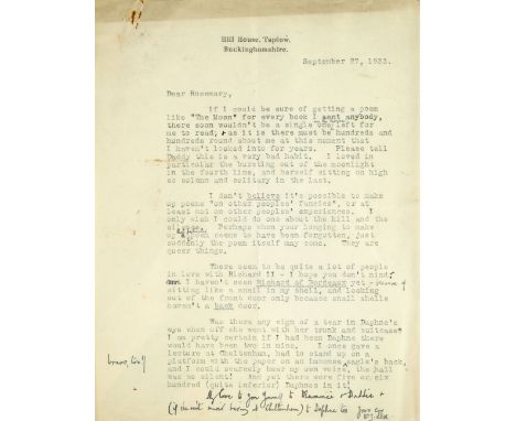 De la Mare (Walter, 1873-1956). A group of five autograph letters and 13 typed letters signed, various signatures, mostly Hil