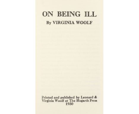 Woolf (Virginia). On Being Ill, 1st separate edition, Hogarth Press,1930, vignette by Vanessa Bell on final leaf, marbled end