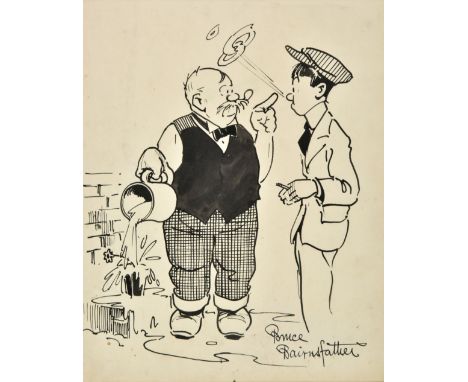 Bairnsfather (Bruce, 1888-1959). Old Bill reprimanding a smoking youth, pen &amp; ink, with traces of pencil, on paper, showi