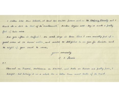 Lewis (Clive Staples, 1998-1963). Autograph letter signed, 'C.S. Lewis', The Kilns, Headington Quarry, Oxford, 21 December 19