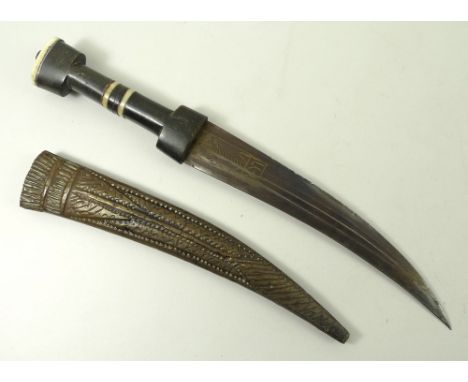  A WWII Yemeni Jambiya, given to Corporal G W Walker (RAF) whilst on active service, the handle of horn and ivory, the curved