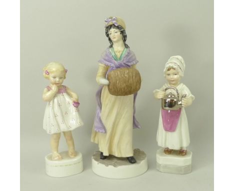 A group of Royal Worcester figurines comprising 'Only Me' 3226, modelled by F.G. Doughty, 15cm high, 'Polly put the kettle on