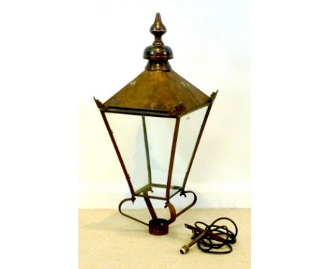 A Victorian copper street lamp with gas chimney, 41 by 41 by 100cm high.